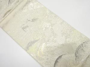 プラチナ箔　流水に花・鳳凰模様織り出し　袋帯